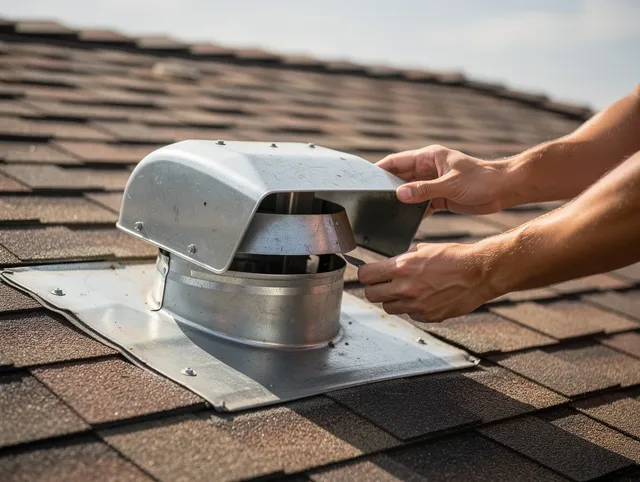 Wilton Dryer Vent Cleaning certified technician safely cleaning a roof-mounted dryer vent in Wilton