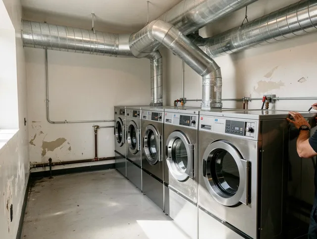 Wilton Dryer Vent Cleaning team performing large-scale commercial dryer vent cleaning in Wilton