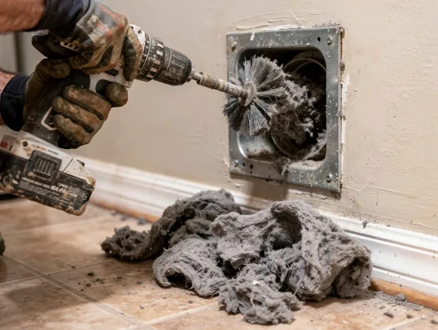 Certified Wilton Dryer Vent Cleaning technician performing dryer vent cleaning in Wilton