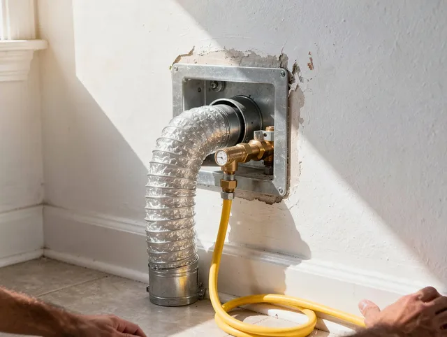 Wilton Dryer Vent Cleaning certified technician performing specialized gas dryer vent cleaning in Wilton